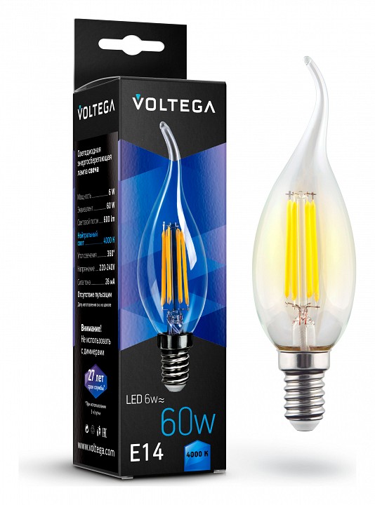 Лампа светодиодная Voltega Crystal E14 6Вт 4000K VG10-CW1E14cold6W-F