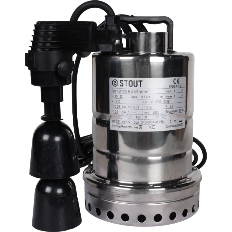 SPD-0003-200250 Насос дренажный, с вертикальным поплавком,  кабель 10 м, 230V, Q=150 л/мин, H=8 м
