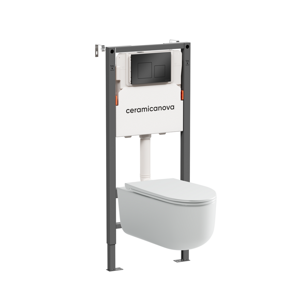 Комплект Подвесной унитаз Ulma Rimless + Система инсталляции Balance кнопка Square, черный матовый