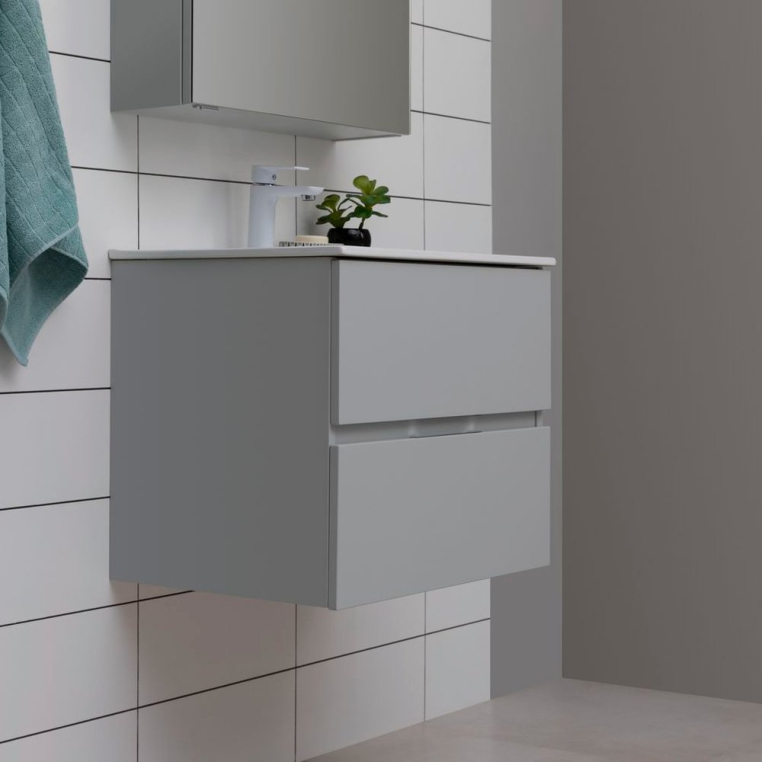 Тумба с раковиной Aquanet Алвита new 60 подвесная, серый, с ящиками (00277512+812-60)