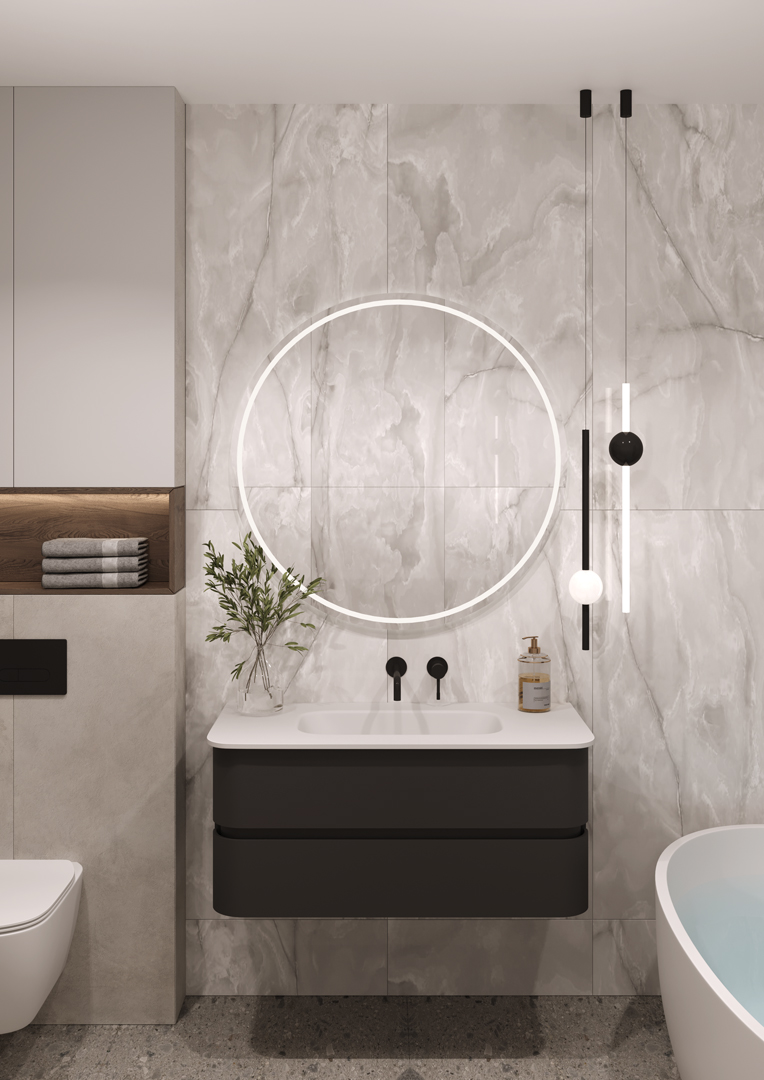 OVALE 2 полки 100CM АНТРАЦИТ тумба + раковина