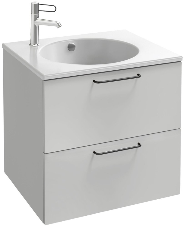 Тумба с раковиной Jacob Delafon Odeon Rive Gauche 60 белая, 2 ящика, ручки черные (EB2520-R9-N18+EXBA112-Z-00)