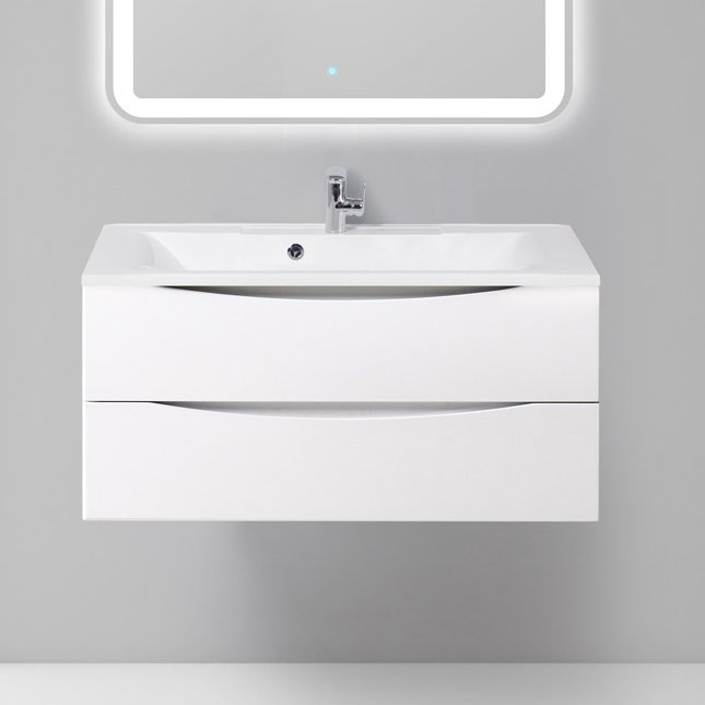 Тумба с раковиной BelBagno Marino 100 bianco lucido, подвесная (MARINO-1000-2C-SO-BL-P+BB1000/445-LV-MR-PR)