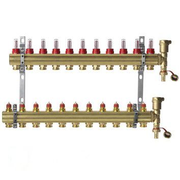 Комплект коллекторов Danfoss FHF-11F set из латуни, 11 контуров (088U0731)