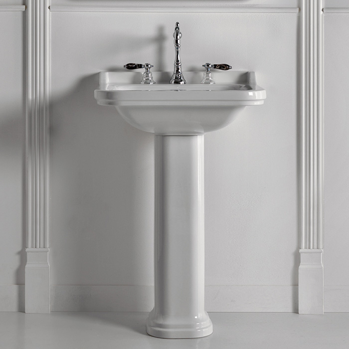 Раковина Kerasan Waldorf 60х55 см, 3 отв., с пьедесталом, белый/хром