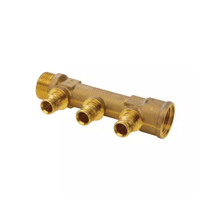 Коллектор латунь 3/4" ВР/НР на 4 вых Дн16 штуцер Q&E м/о 35мм для PE-X Uponor 1023029 (1023166)