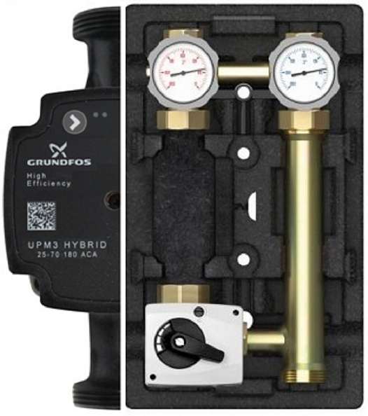 Насосная группа Meibes MK ME L 66831.36MRU, 1", с сервоприводом слева и насосом Grundfos  UPM3 Hybrid 25-70 (ML66831.36MRU)