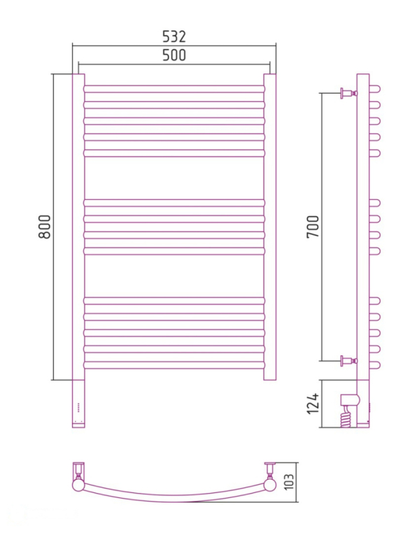 Электрический полотенцесушитель Сунержа Богема 3.0 выгнутая 800x500 МЭМ Лев. темный титан муар (15-5802-8050)