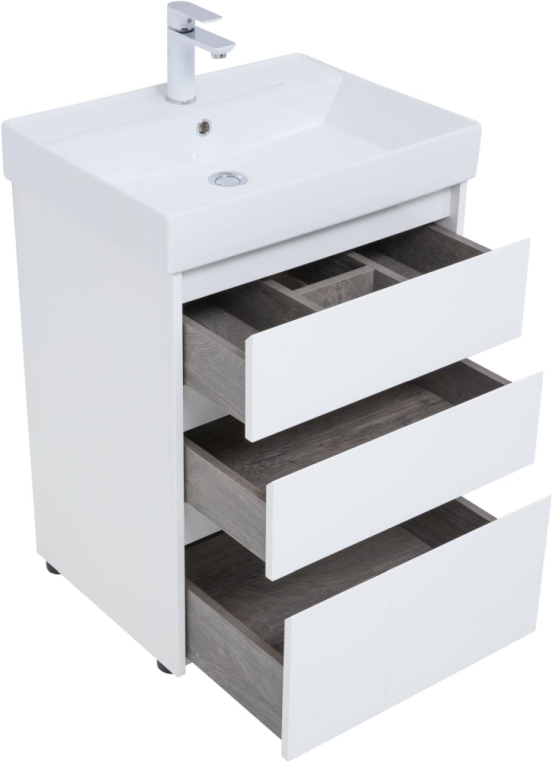 Тумба под раковину Aquanet Nova Lite 60 белый глянец (3 ящика) 00302469