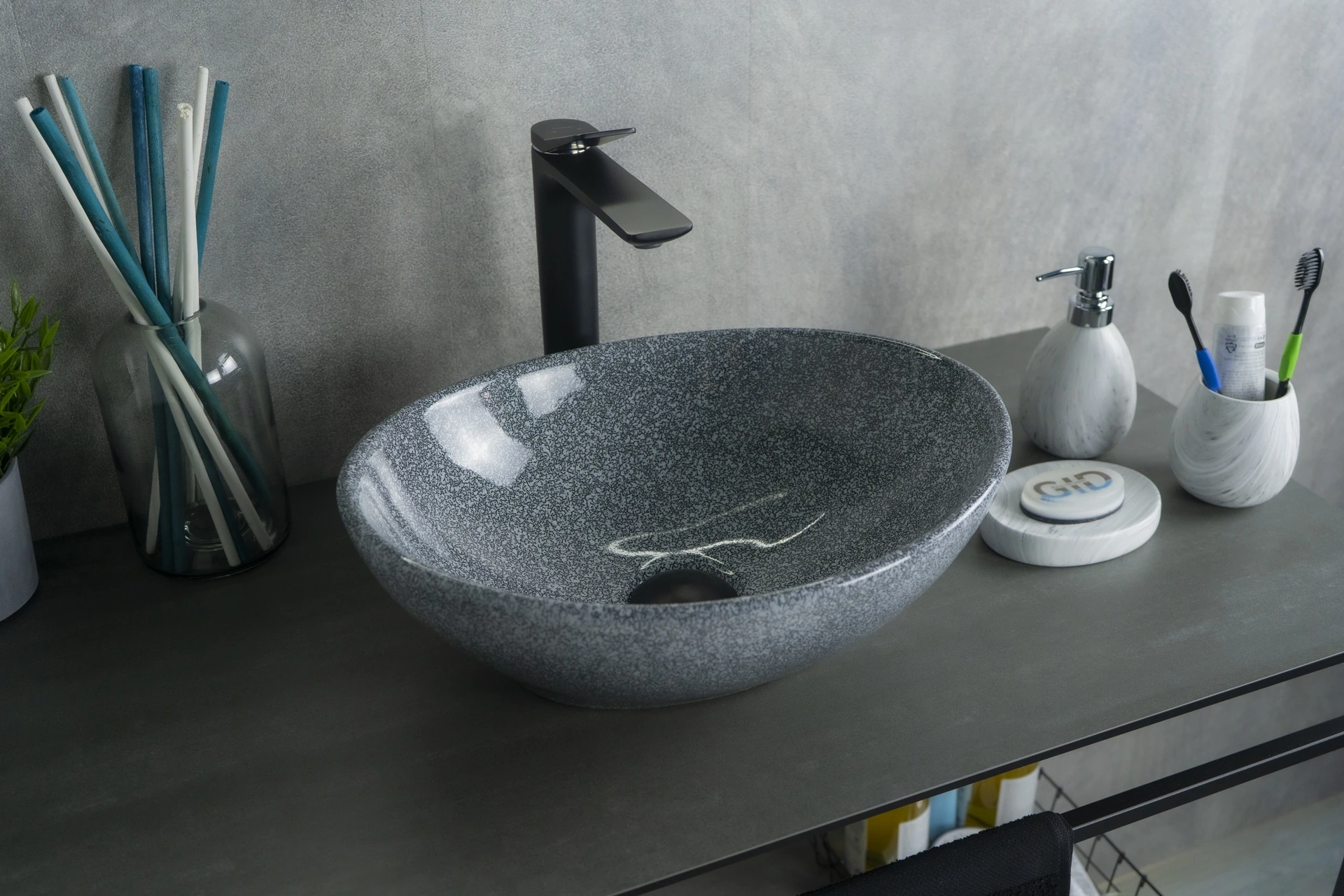 Раковина Gid Mnc331 54430 накладная под камень глянцевая 41x34x15