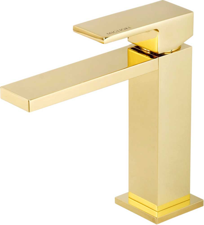 Смеситель для раковины Migliore Kvant Gold 25395 плоский излив золото