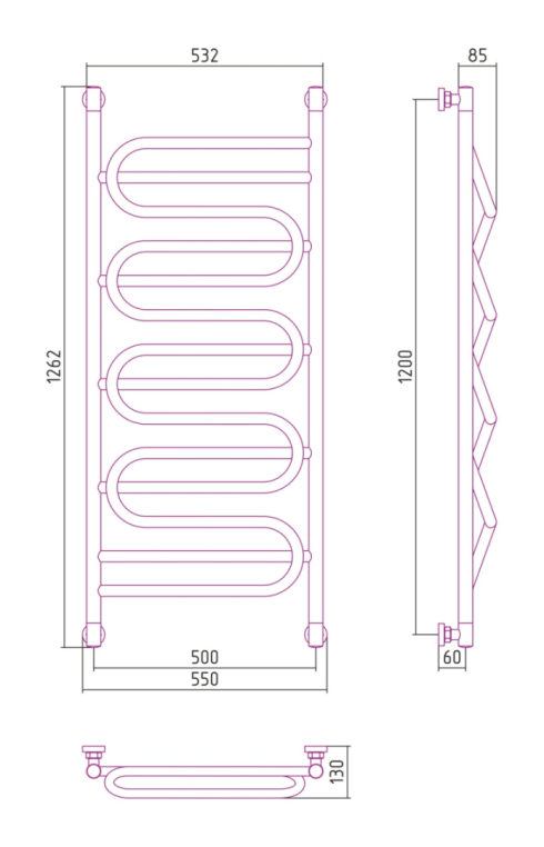 Полотенцесушитель водяной Сунержа Иллюзия+ 55x126 00-0210-1250 хром