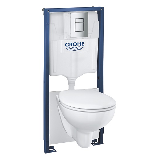 Комплект Solido Lecico унитаз безободковый с инсталляцией 5 в 1 Grohe Bau Ceramic 39586000 микролифт, кнопка смыва