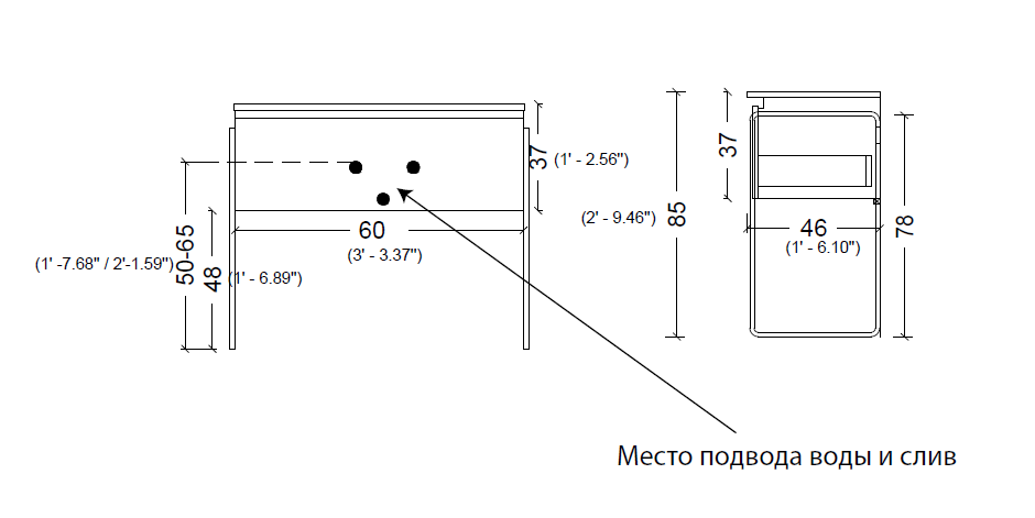 Тумба без раковины Vallessi 60*46см ЗЕБРАНО, 1 полка