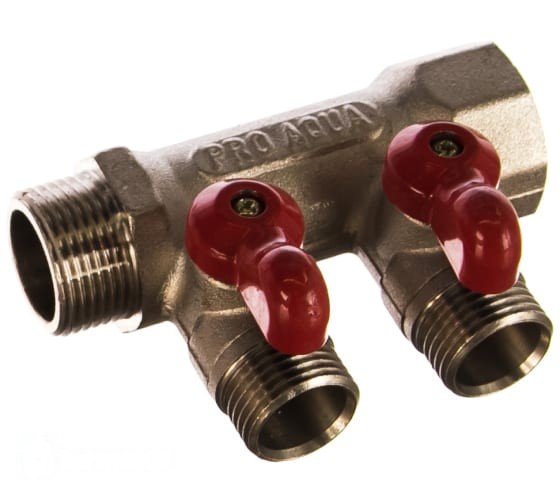 Pro Aqua Коллектор латунный с шаровыми кранами с 2 отводами 3/4"x1/2" V100.02-m20-f20 (V100.02-m20-f20)