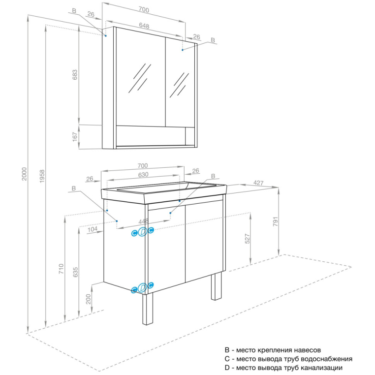 Тумба с раковиной Aquaton Сканди Doors 70 1A2789K0SDB20