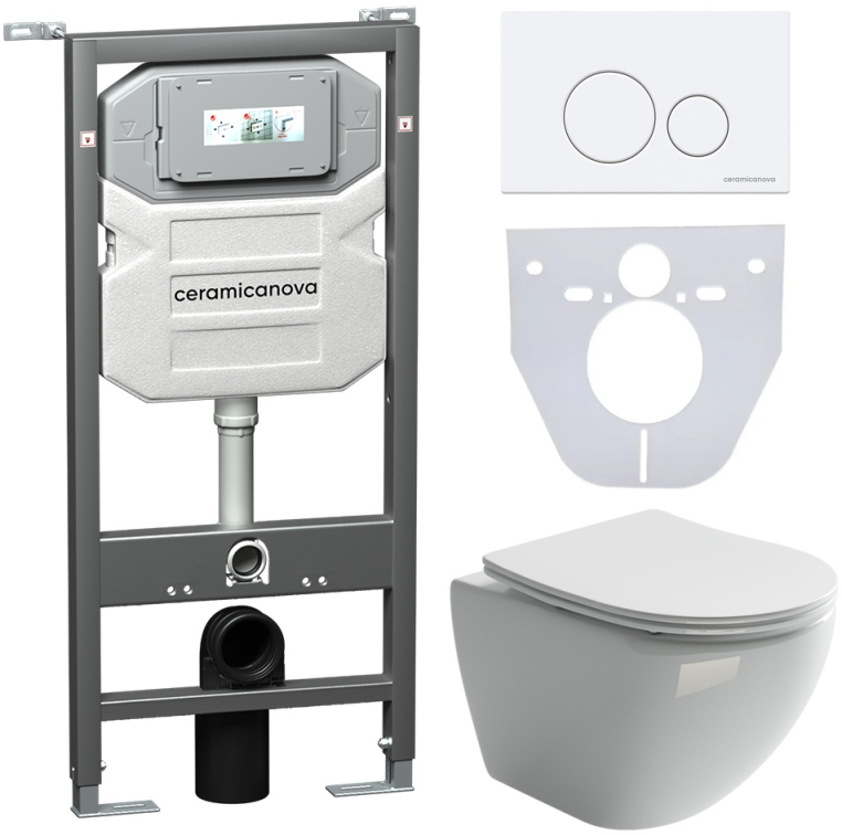 Инсталляция с унитазом и с кнопкой смыва Ceramica Nova CN4002_1001W_1000