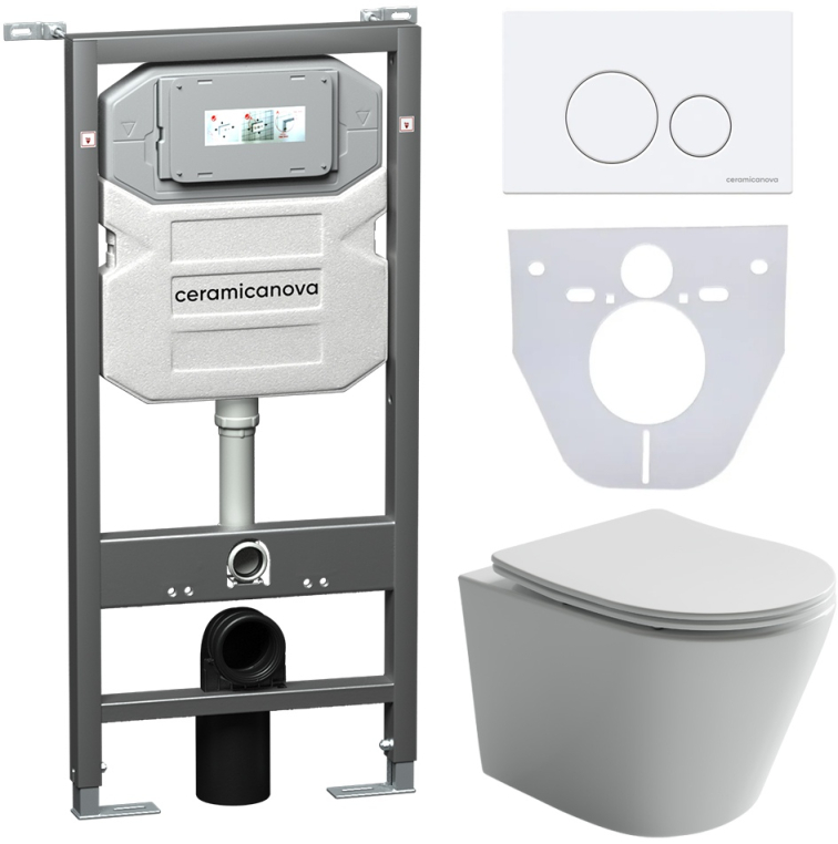 Инсталляция с унитазом и с кнопкой смыва Ceramica Nova CN6000_1001W_1000
