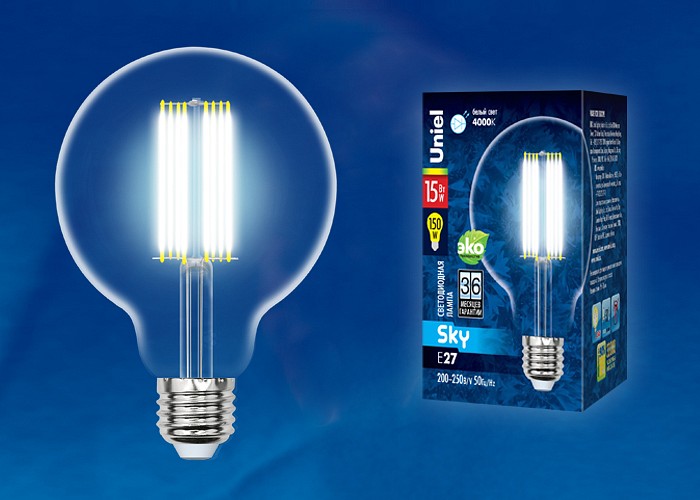 Лампа светодиодная Uniel E27 15Вт 4000K LED-G95-15W/4000K/E27/CL PLS02WH картон