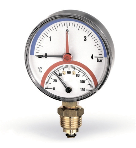 Watts F+R828 Термоманометр радиальный 10х1/2" DN 80 (0-10 бар) (10025525)