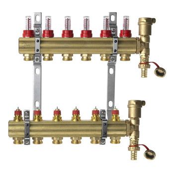 Коллектор Danfoss FHF-6F из латуни для 6 контуров, с преднастройкой и расходомерами (088U0726)