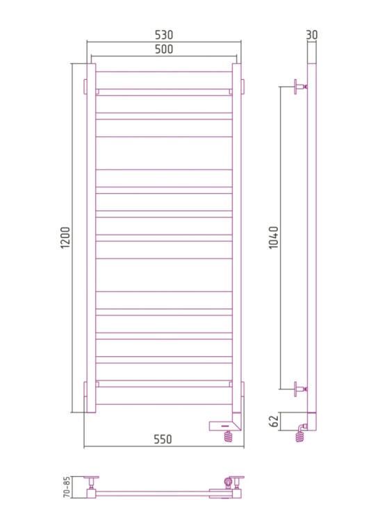 Электрический полотенцесушитель Сунержа Центурион 2.0 1200x500 ТЭН Пр. (00-5603-1250)