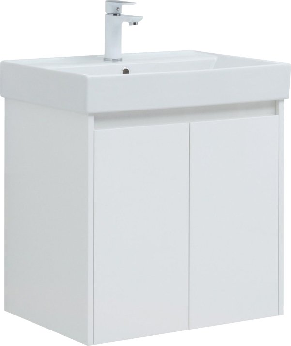 Тумба с раковиной Aquanet Nova Lite 60 белый глянец, с дверками (00298847+00242905)