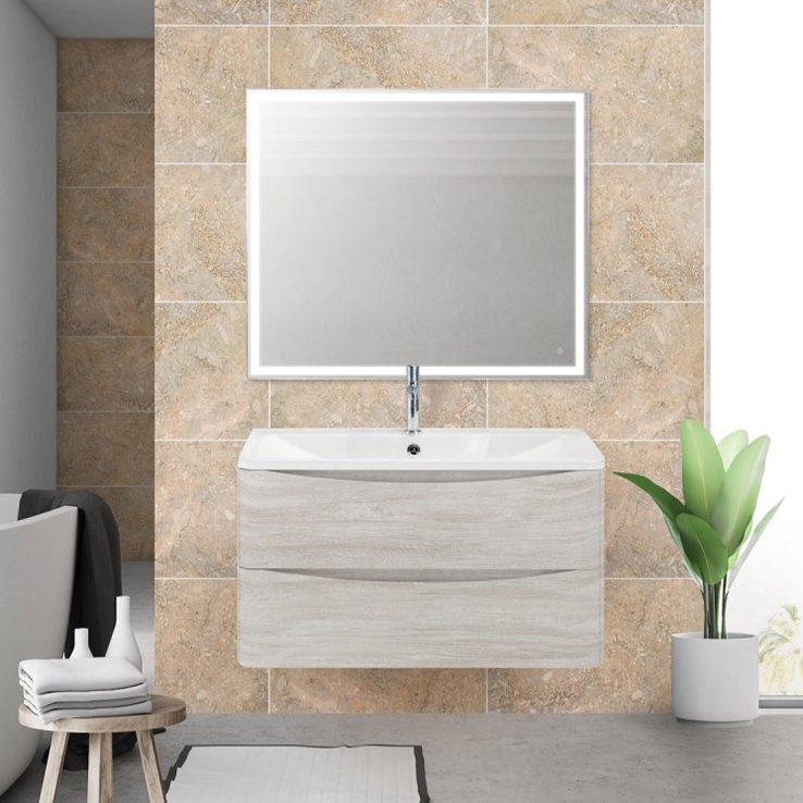 Комплект мебели BelBagno Acqua 80 подвесная, rovere vintage bianco (ACQUA-800-2C-SO-RVB+BB800/455-LV-MR-ALR+SPC-GRT-800-800-LED-TCH)