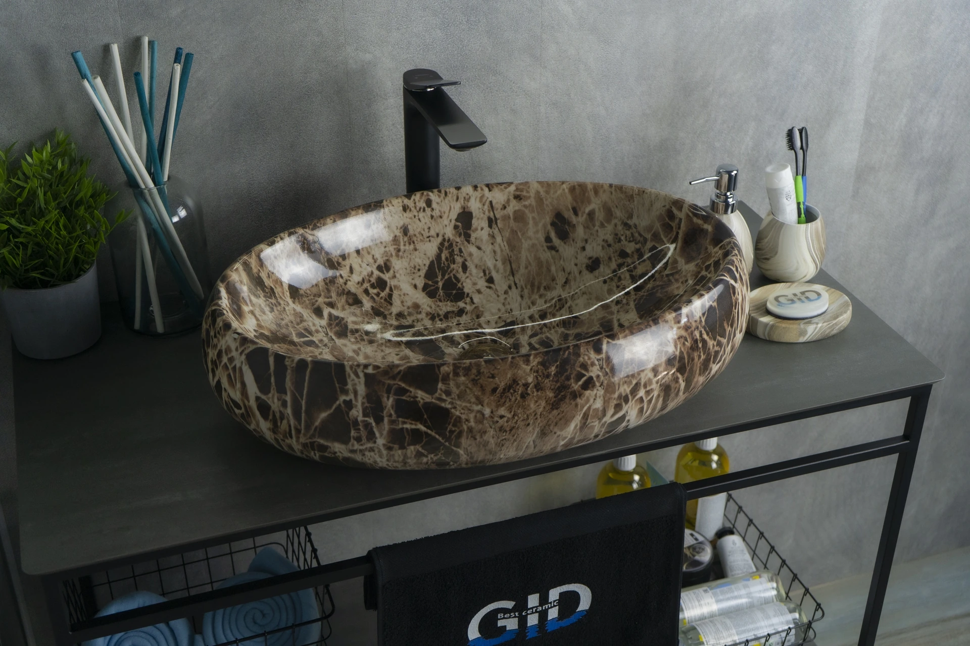 Раковина Gid Mnc168 54409 накладная под камень глянцевая 60x41x15