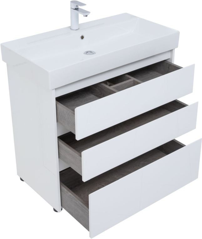 Тумба под раковину Aquanet Nova Lite 85 белый глянец (3 ящика) 00302475