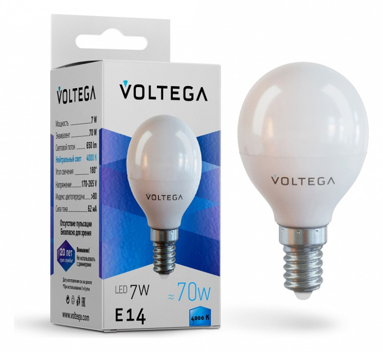 Лампа светодиодная Voltega Simple E14 7Вт 4000K VG2-G45E14cold7W