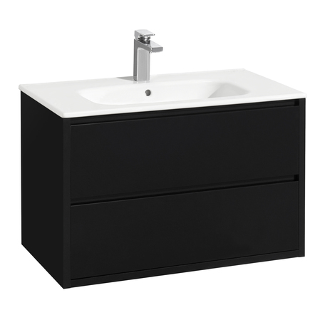 Тумба с раковиной Aquaton Римини 80 New 1A2267K1RN950 черный глянец