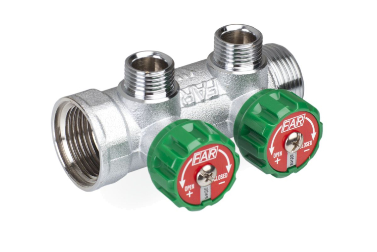 Far Регулирующий концевой коллектор ВР 3/4" с 2 отводами 1/2" FK 3818 3412 (FK 3818 3412)