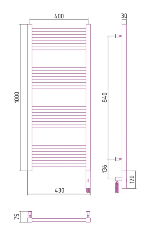 Электрический полотенцесушитель Сунержа Модус 3.0 1000x400 МЭМ Пр. (00-5701-1040)