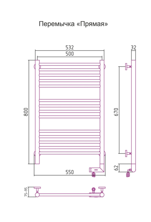 Электрический полотенцесушитель Сунержа Богема 2.0 (прямая) 800x500 ТЭН Пр. (00-5205-8050)