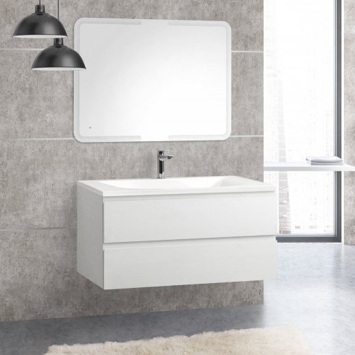 Комплект мебели Cezares Molveno 100 bianco ghiaccio (MOLVENO-100-2C-SO-BG+CEZ1000/500-LV-MR+SPC-MAR-1000-600-LED-TCH)