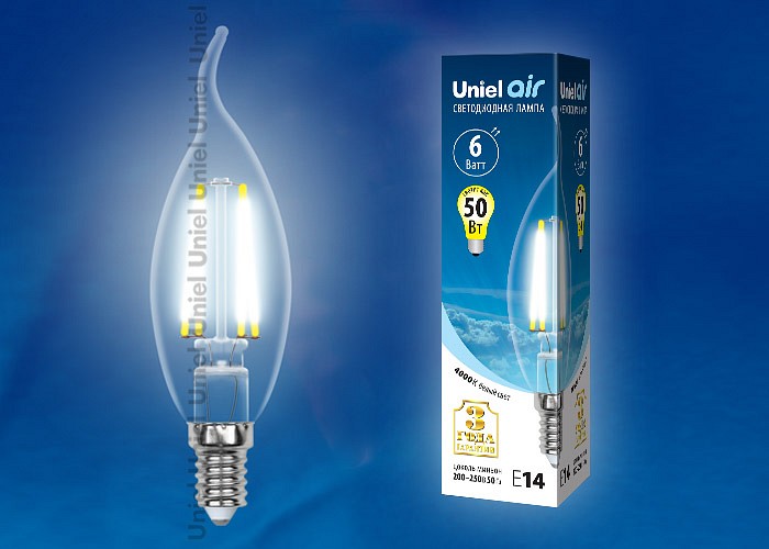 Лампа светодиодная Uniel Air E14 6Вт 4000K LED-CW35-6W/NW/E14/CL GLA01TR картон