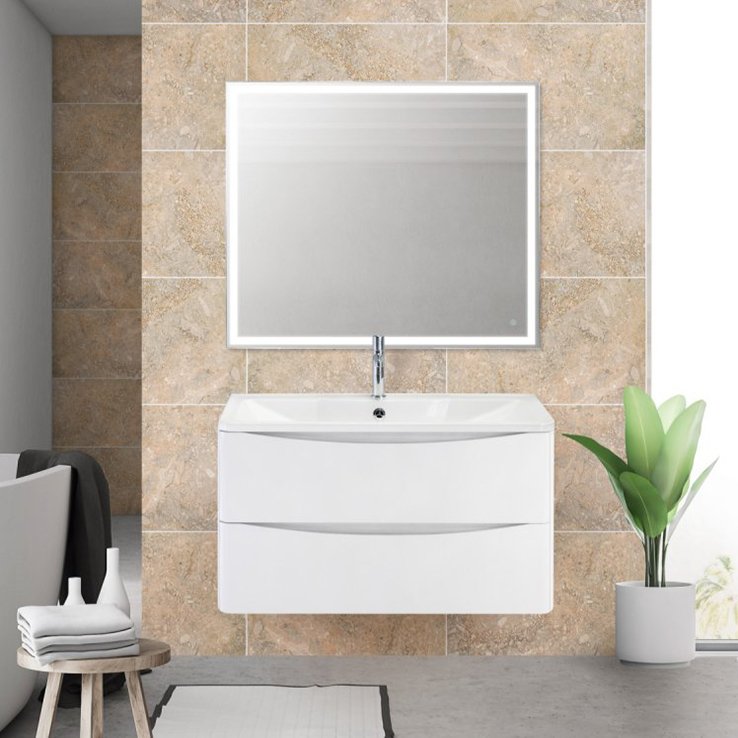 Комплект мебели BelBagno Acqua 100 подвесная, bianco lucido (ACQUA-1000-2C-SO-BL+BB1000/455-LV-MR-ALR+SPC-GRT-1000-800-LED-TCH)
