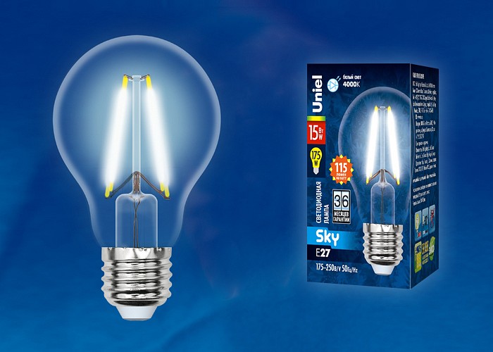 Лампа светодиодная Uniel E27 15Вт 4000K LED-A60-15W/4000K/E27/CL PLS02WH