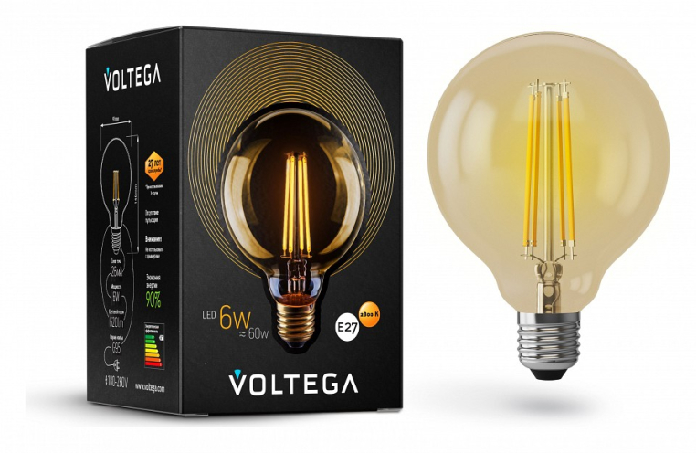 Лампа светодиодная Voltega Globe E27 6Вт 2800K VG10-G95GE27warm6W