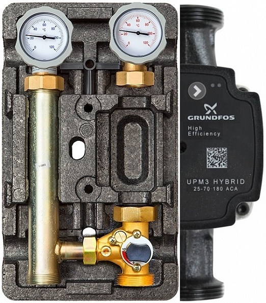 Насосная группа Meibes MK ME 66831.36, 1", со смесителем справа и насосом Grundfoss UPM3 Hybrid 25-70 (M66831.36)