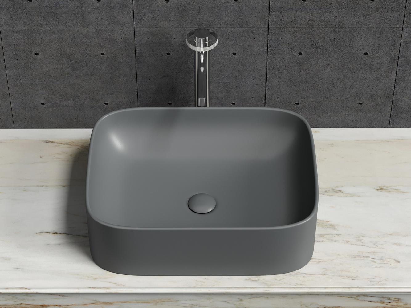 Умывальник чаша накладная прямоугольная (цвет Темный Антрацит Матовый) Element 505x380x150мм