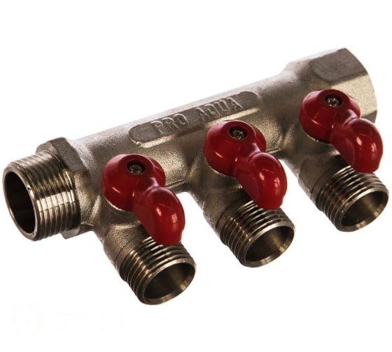 Pro Aqua Коллектор латунный с шаровыми кранами с 3 отводами 3/4"x1/2" V100.03-m20-f20 (V100.03-m20-f20)