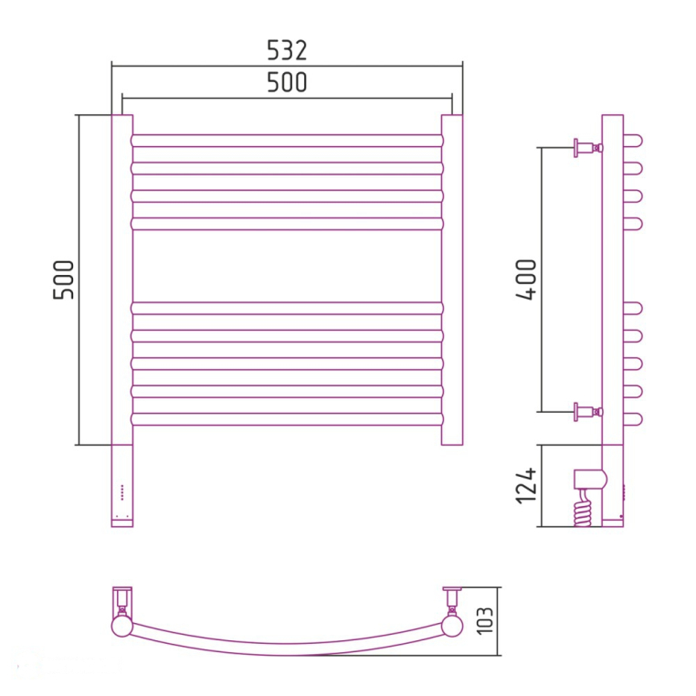 Электрический полотенцесушитель Сунержа Богема 3.0 выгнутая 500x500 МЭМ Лев. матовый белый (30-5802-5050)