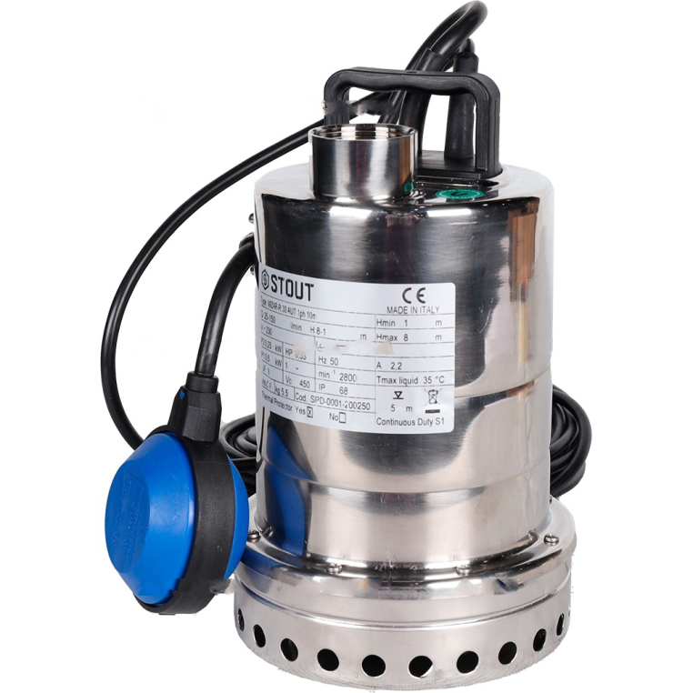 SPD-0001-200250 Насос дренажный с поплавком, кабель 10 м, 230V, Q=150 л/мин, H=8 м
