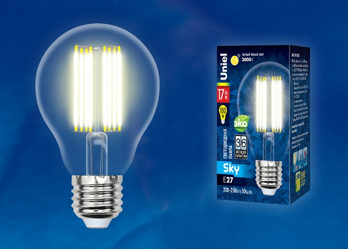 Лампа светодиодная Uniel E27 17Вт 3000K LED-A70-17W/3000K/E27/CL PLS02WH картон