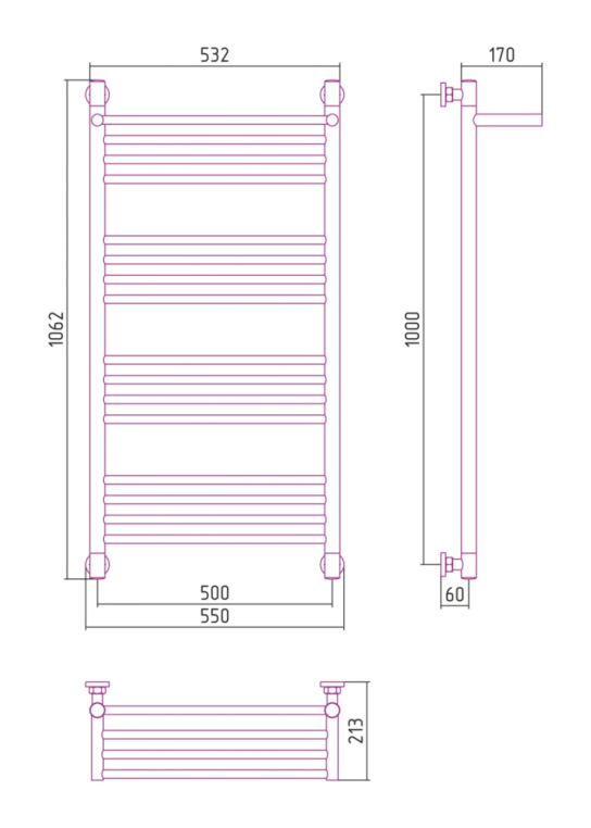 Полотенцесушитель водяной Сунержа Богема+ 55x106 12-0223-1050 белый