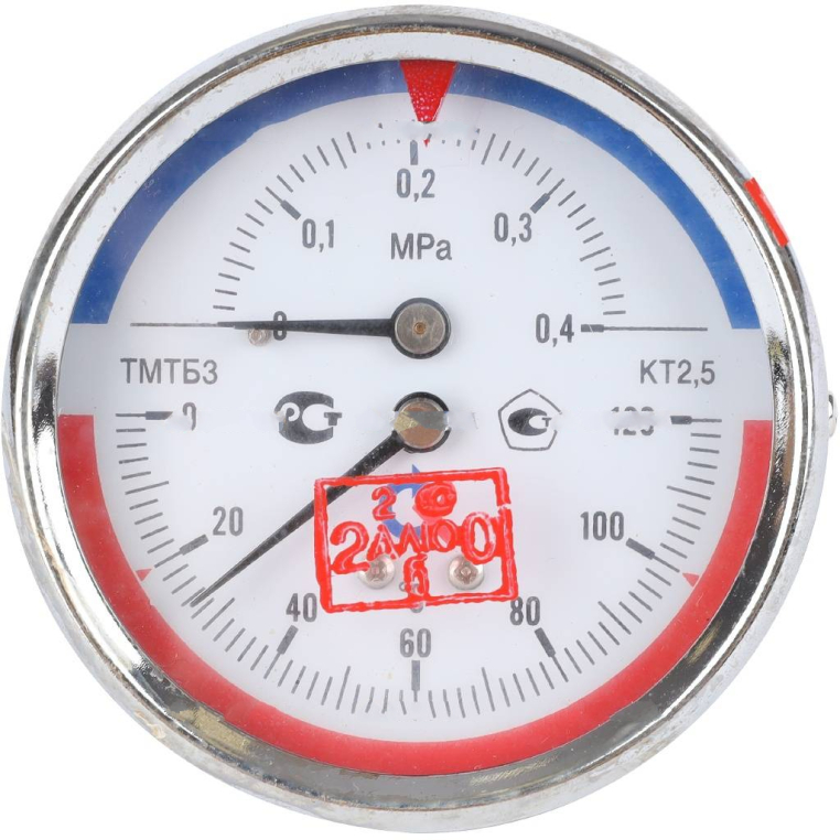 00000002289 РОСМА ТМТБ-31Т.1 (0-120 С)/(0-0,4 MPa) G1/2 ТЕРМОМАНОМЕТР 80мм, длина клапана 46мм осевое присоединение, КТ 2,5