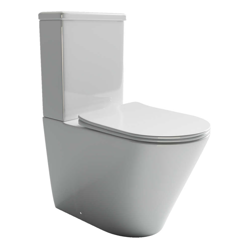 Напольный пристенный унитаз с бачком HighLight Rimless, двойной смыв 3/6 арматура, нижняя подводка глубокий смыв, горизонтальный (универсальный) выпуск, с крепежом, с ультра тонким сидением и крышкой с функцией плавного закрытия, дюропласт
