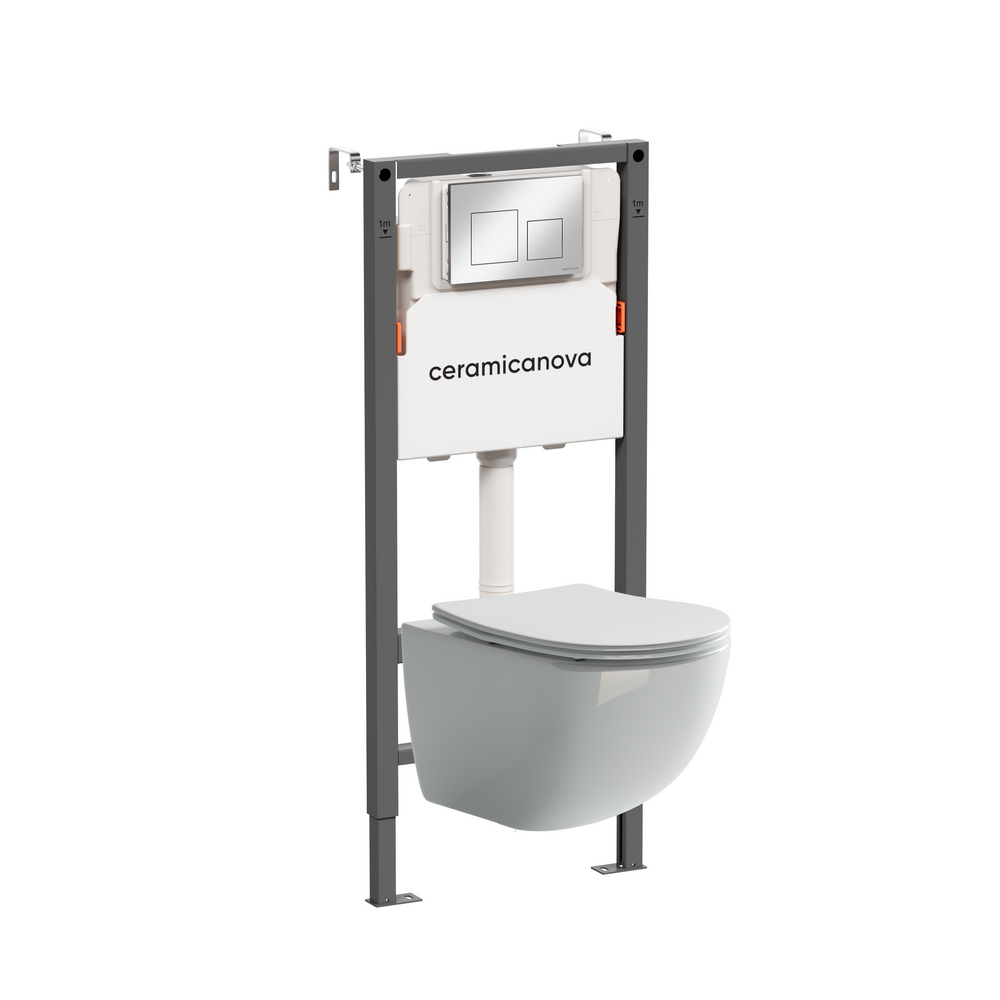 Комплект Подвесной унитаз FORMA Rimless + Система инсталляции Balance кнопка Square, хром глянцевый